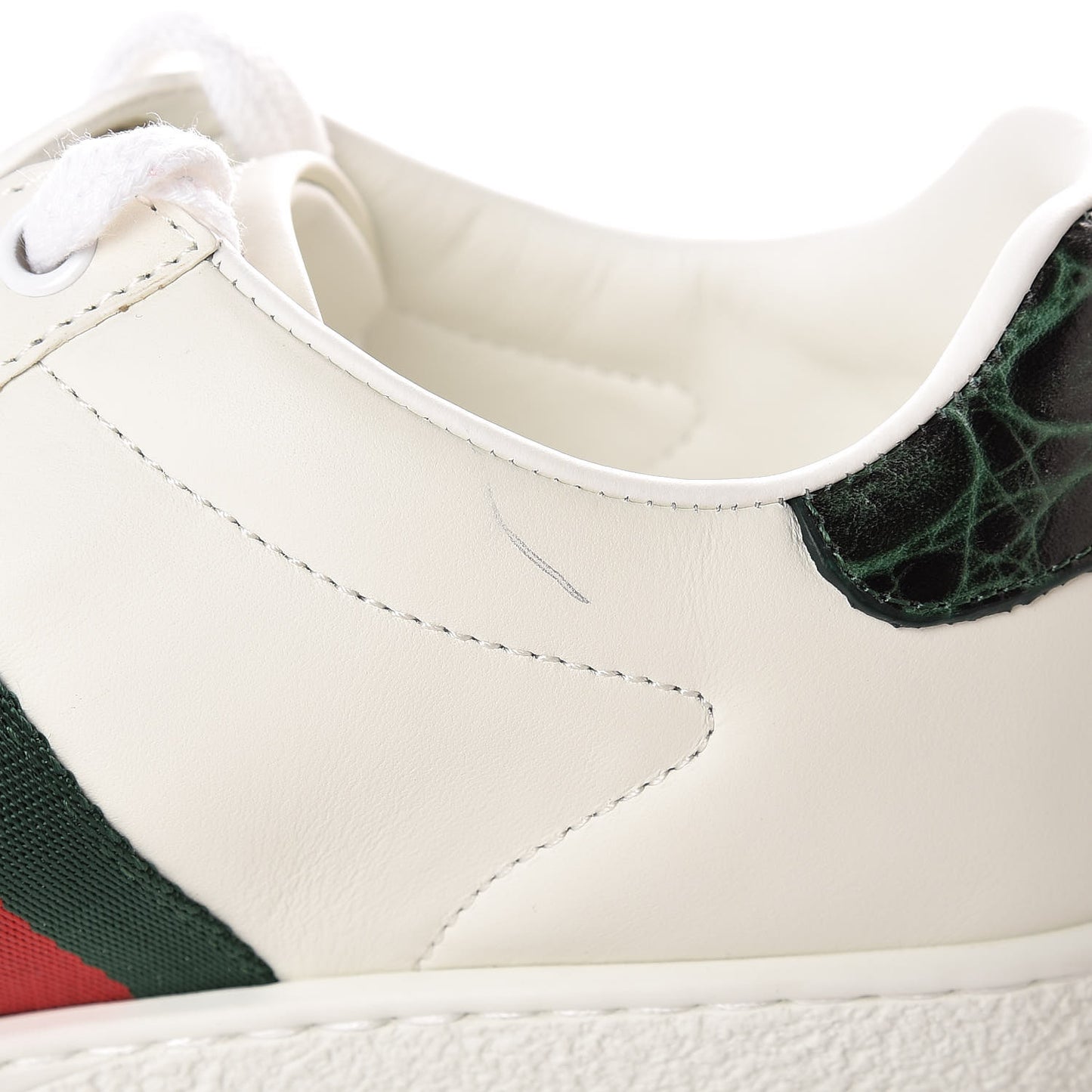 Calfskin Crocodile Web Womens Ace Sneakers 35.5 White Green