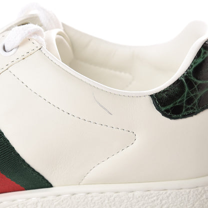 Gucci Calfskin Crocodile Web Womens Ace Sneakers 35.5 White Green 9 of 10