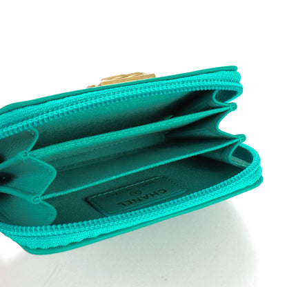 Chanel Calfskin Quilted Boy Zip Around Coin Purse Wallet Turquoise 5 of 7