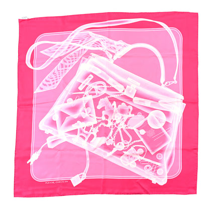 Hermes Silk Please Check In Scarf 90 Rose Vif Rose Bonbon 1 of 3