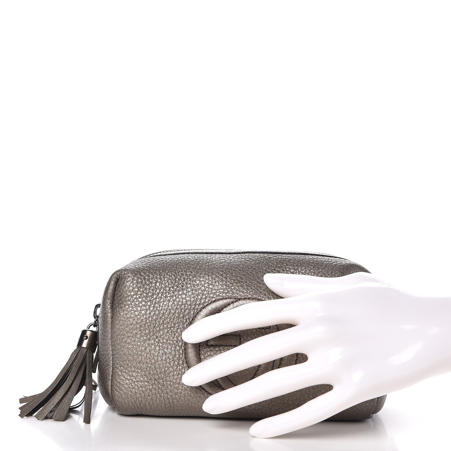 Gucci Metallic Pebbled Calfskin Medium Soho Cosmetic Case Sasso 2 of 9
