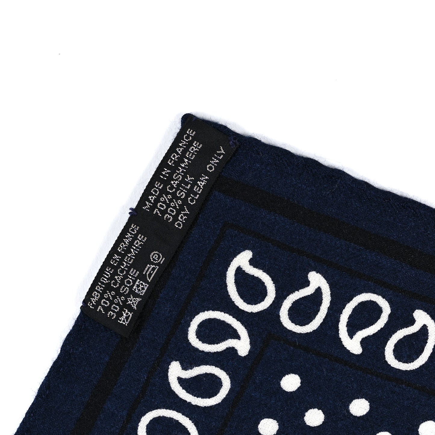 Cashmere Silk Eperon D'Or Bandana Scarf 140 Marine Black White