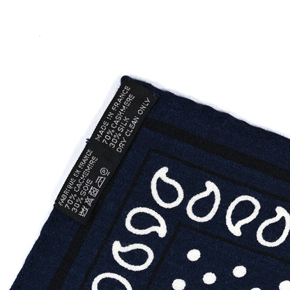 Hermes Cashmere Silk Eperon D'Or Bandana Scarf 140 Marine Black White 5 of 5