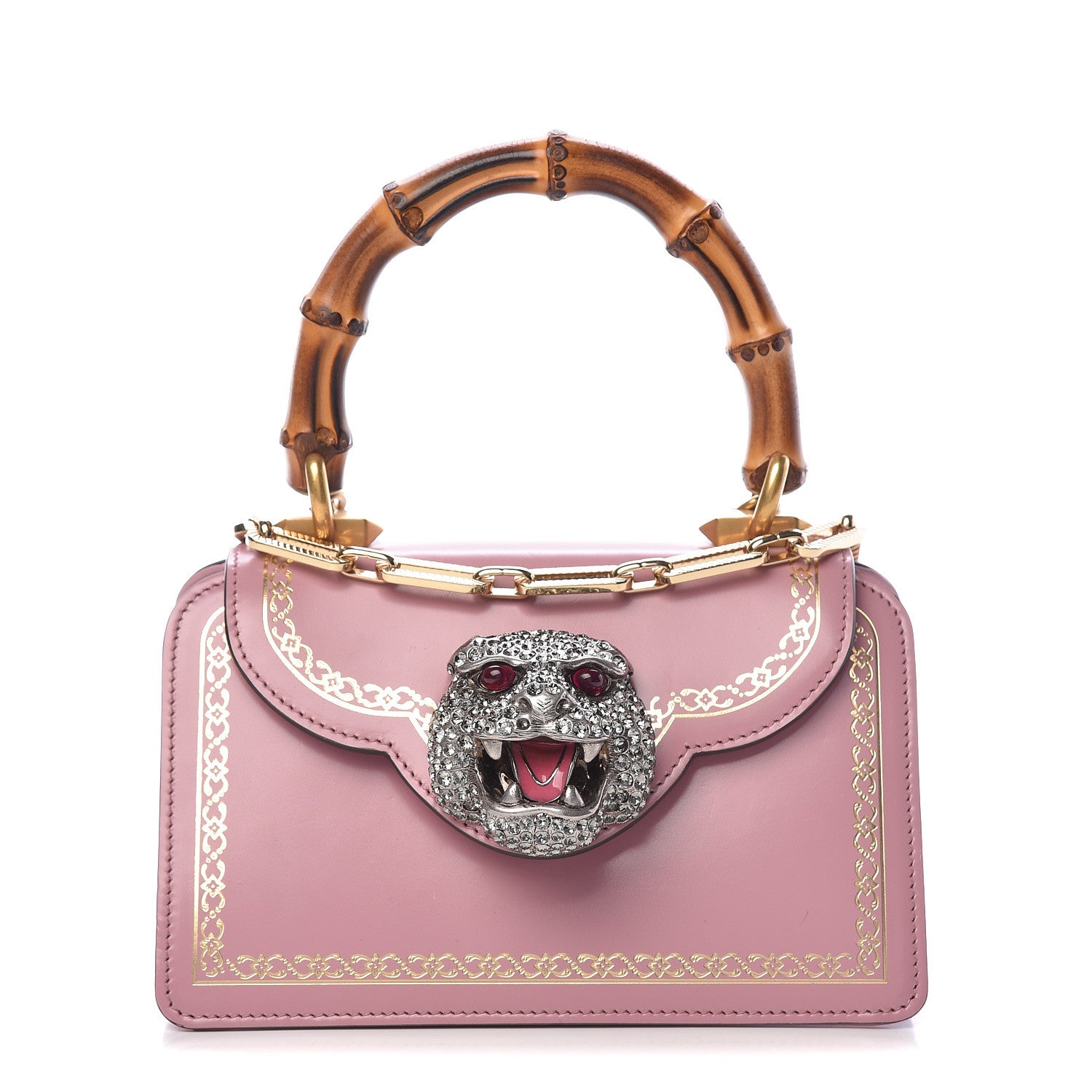 Gucci Calfskin Bamboo Crystal Mini Thiara Top Handle Bag Carmine Rose Gold 1 of 10