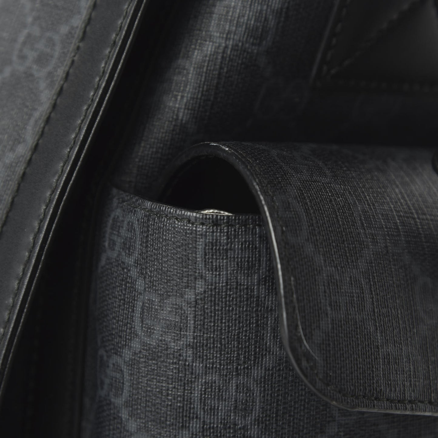 GG Supreme Monogram Web Messenger Diaper Bag Black Grey