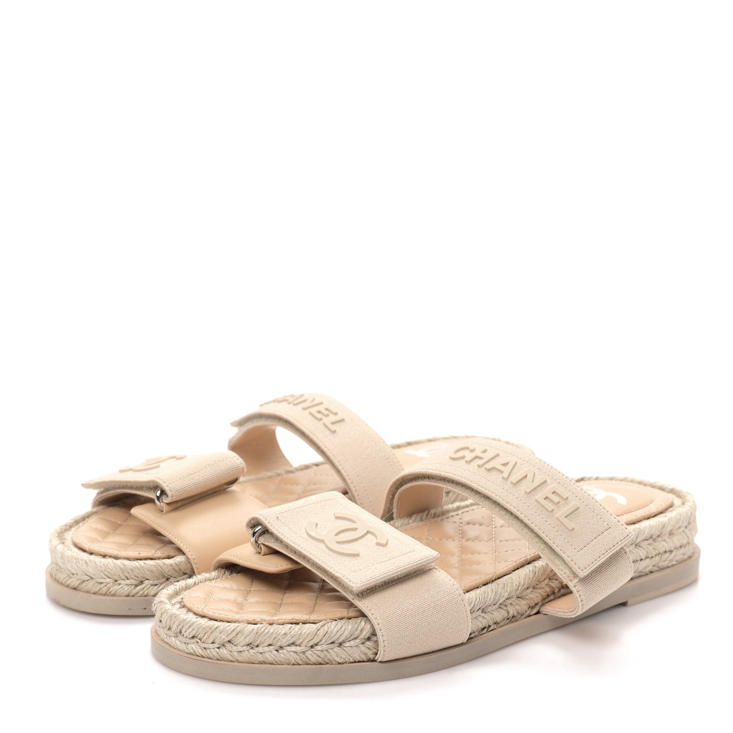 Chanel Grosgrain Lambskin Elastic Flat Mules 38 Beige 3 of 8