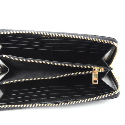 Saint Laurent Grain De Poudre Matelasse Chevron Monogram Zip Around Wallet Black 5 of 6