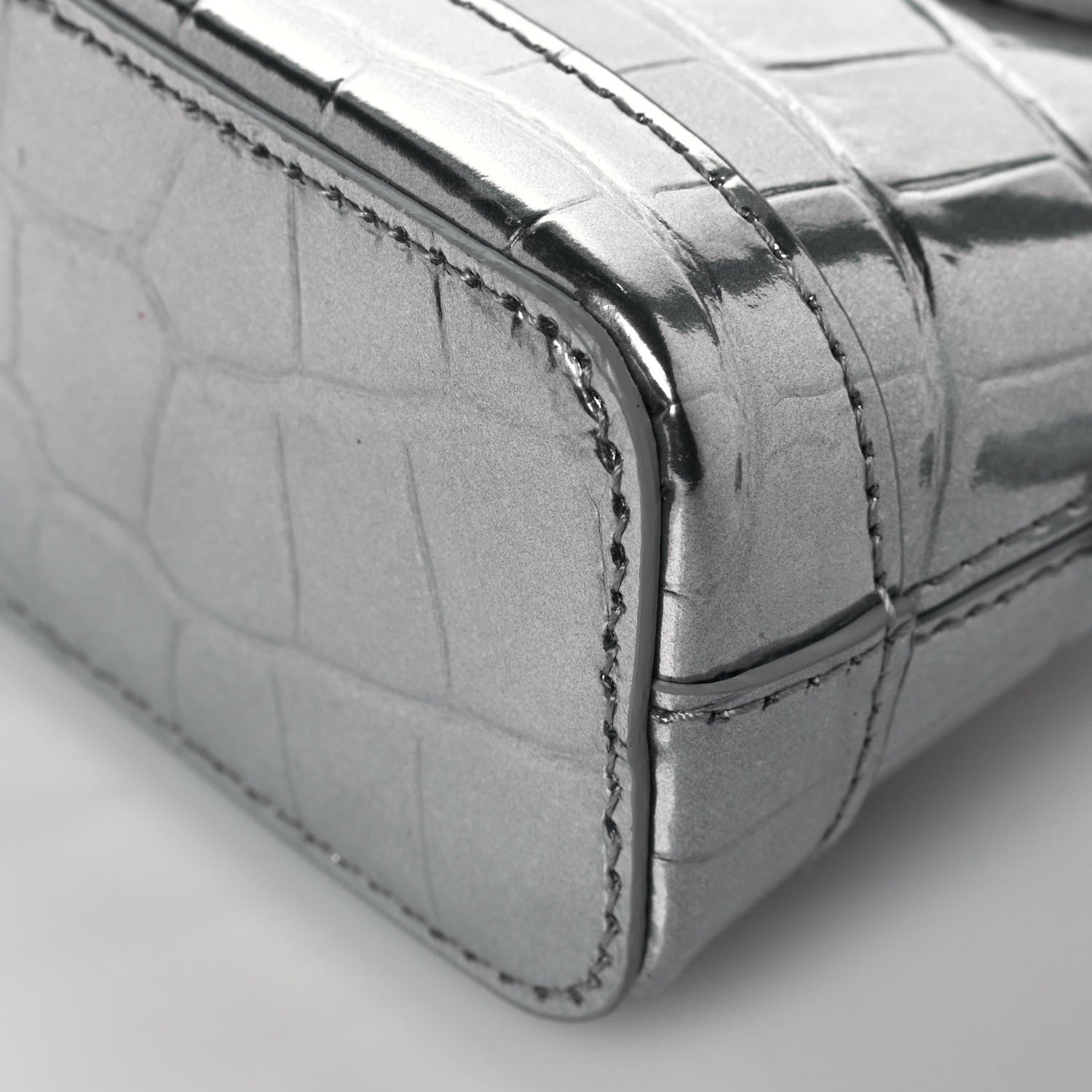 Balenciaga Metallic Calfskin Logo Crocodile Embossed Mini Ville Top Handle Bag Silver Black 11 of 12