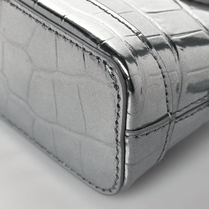 Balenciaga Metallic Calfskin Logo Crocodile Embossed Mini Ville Top Handle Bag Silver Black 11 of 12