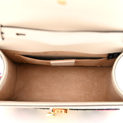 Gucci Calfskin Embroidered Mini Sylvie Top Handle Bag White 5 of 14