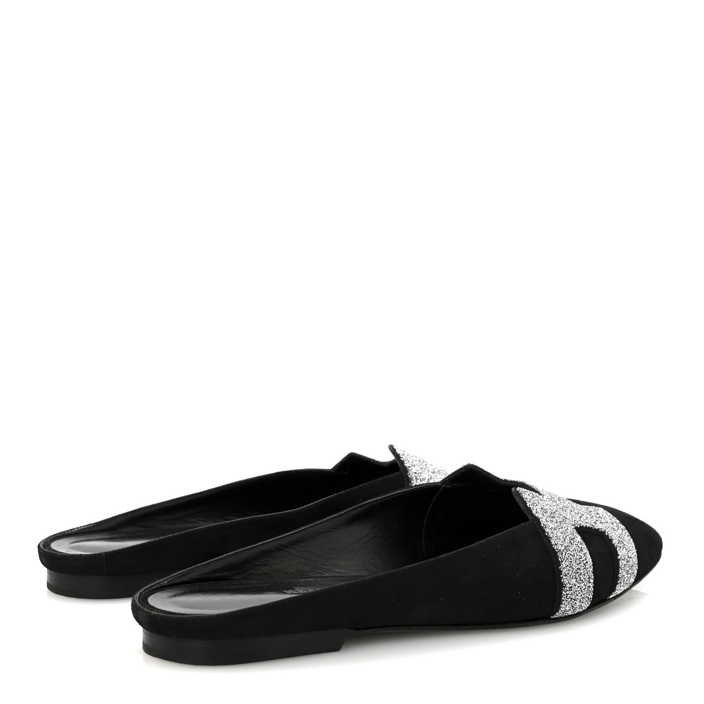Suede Goatskin Crystal Roxane Mules 40 Gris Argente Black