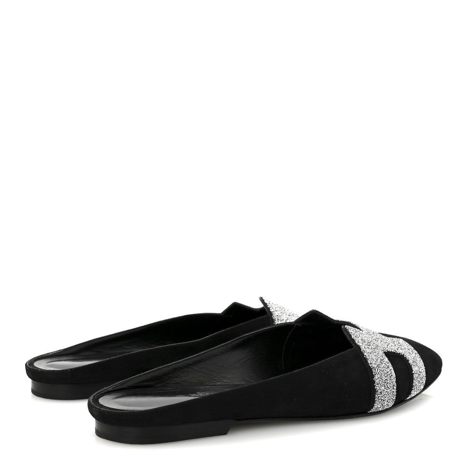Hermes Suede Goatskin Crystal Roxane Mules 40 Gris Argente Black 5 of 9