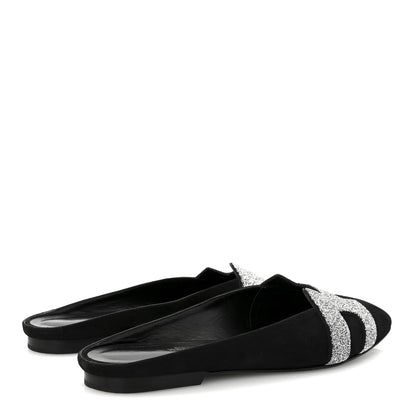 Hermes Suede Goatskin Crystal Roxane Mules 40 Gris Argente Black 5 of 9