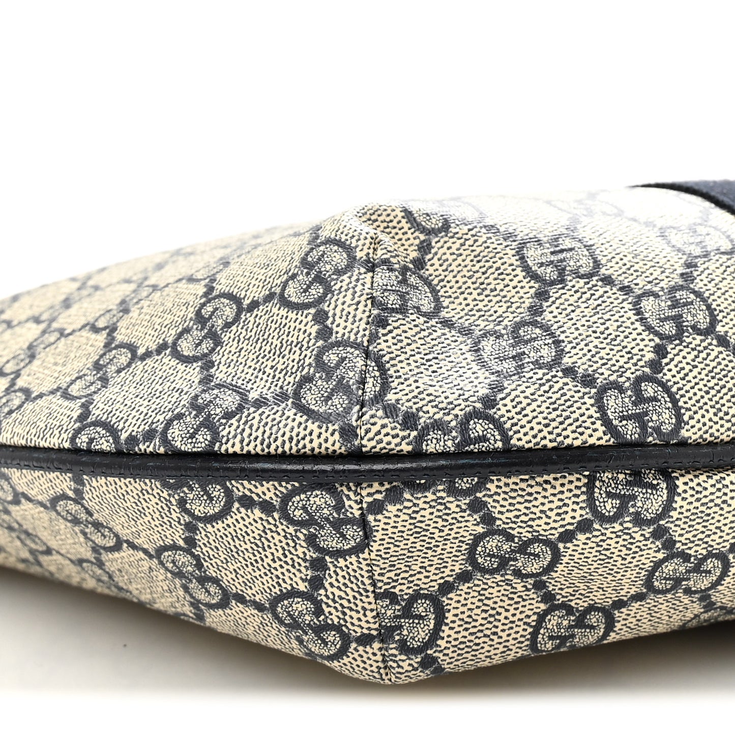 GG Supreme Monogram Textured Dollar Calfskin Web Small Ophidia Half Moon Hobo Beige Blue