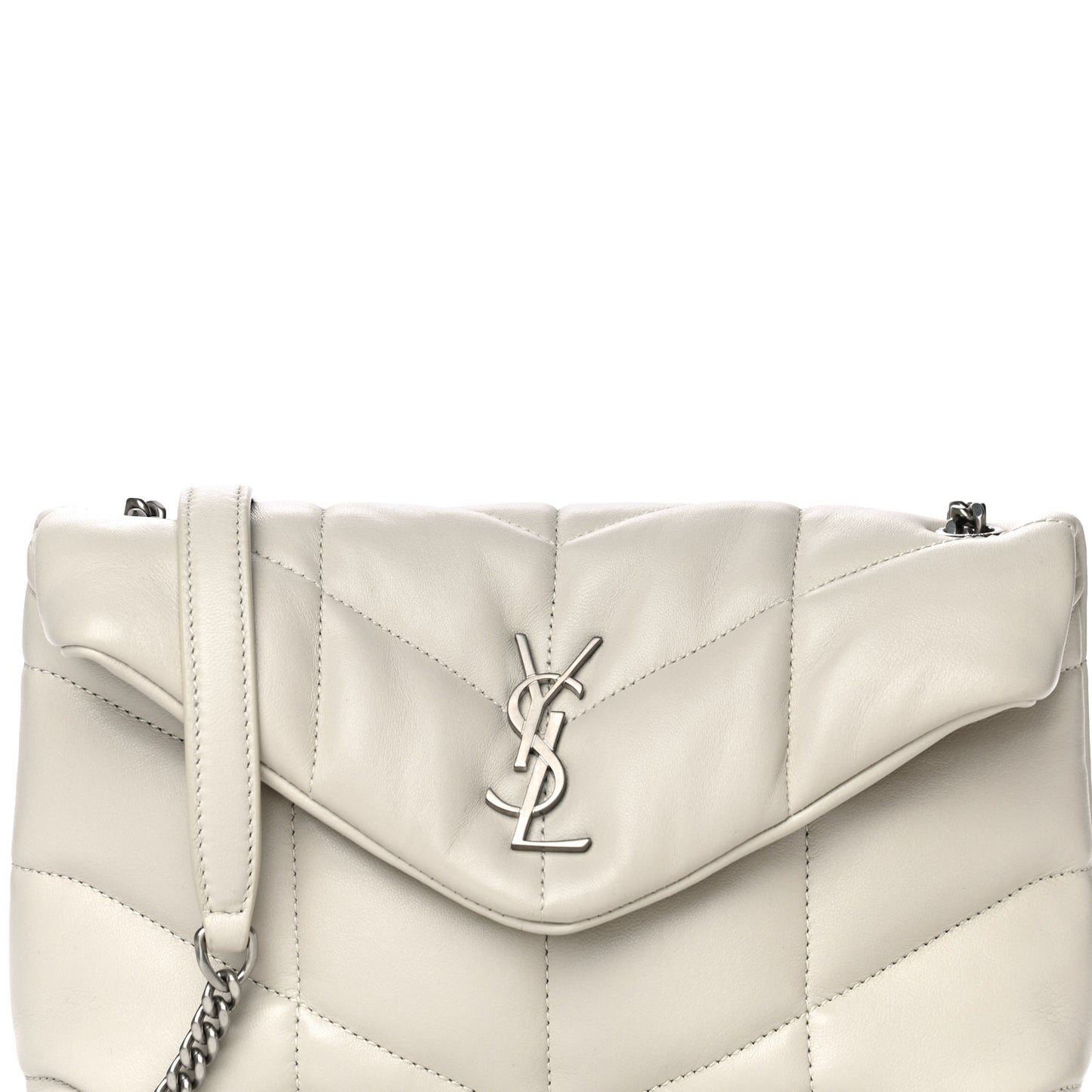 Lambskin Quilted Toy Loulou Puffer Monogram Chain Satchel Blanc Vintage