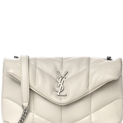 Saint Laurent Lambskin Quilted Toy Loulou Puffer Monogram Chain Satchel Blanc Vintage 10 of 16