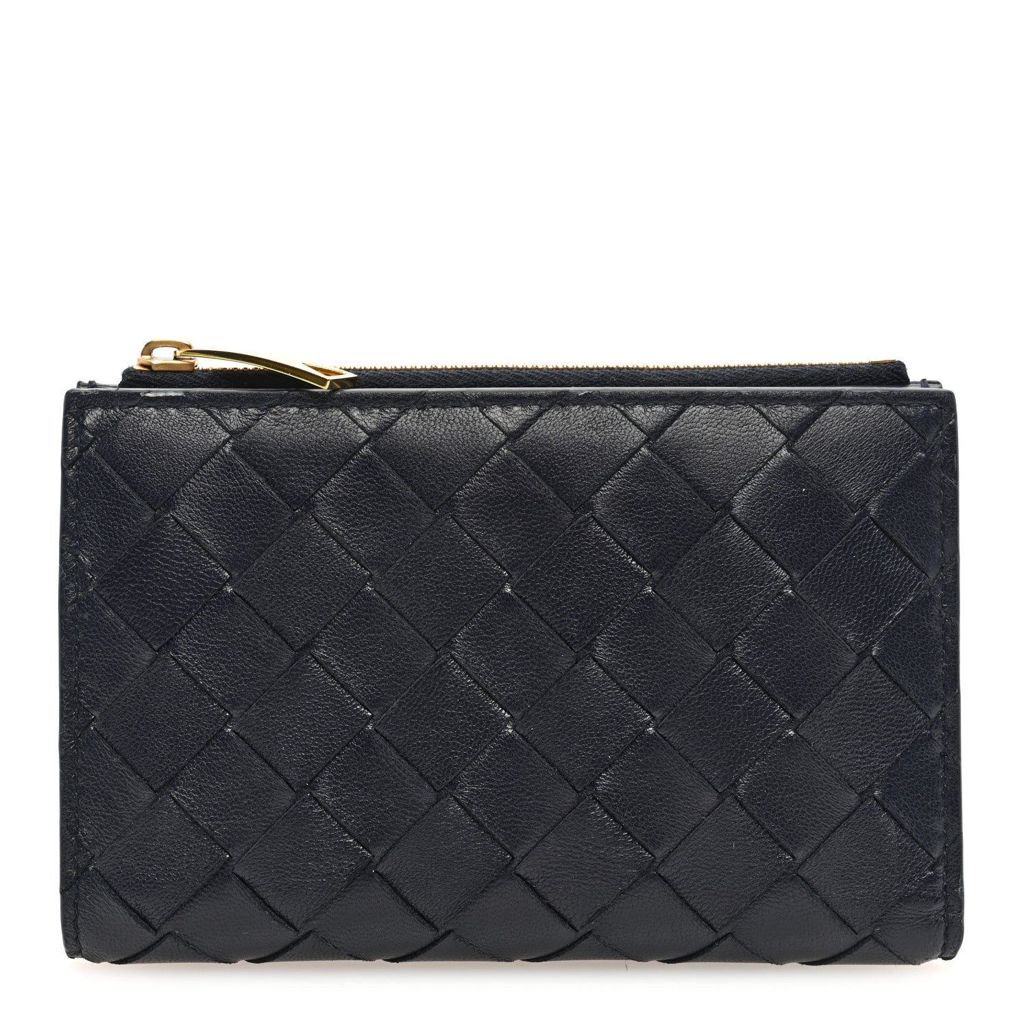 Bottega Veneta Nappa Intrecciato Medium Bifold Zip Wallet Navy 1 of 7