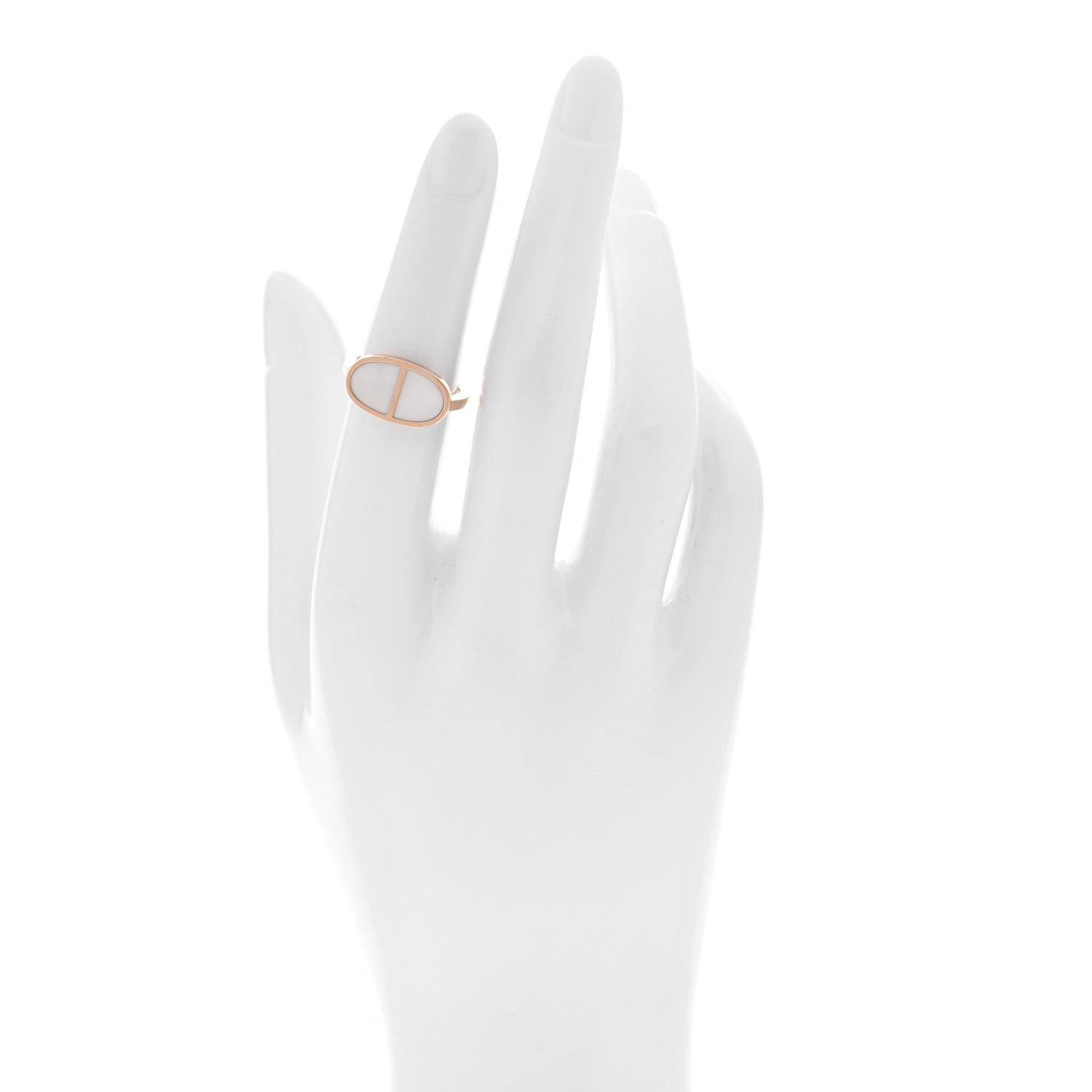 Hermes 18K Rose Gold Ceramic MM Chaine d'Ancre Verso Ring 50 5.25 White 2 of 5