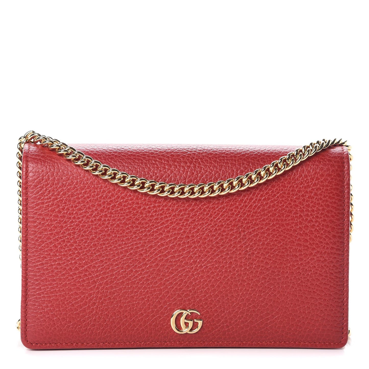 Dollar Calfskin Mini GG Marmont Chain Wallet Hibiscus Red