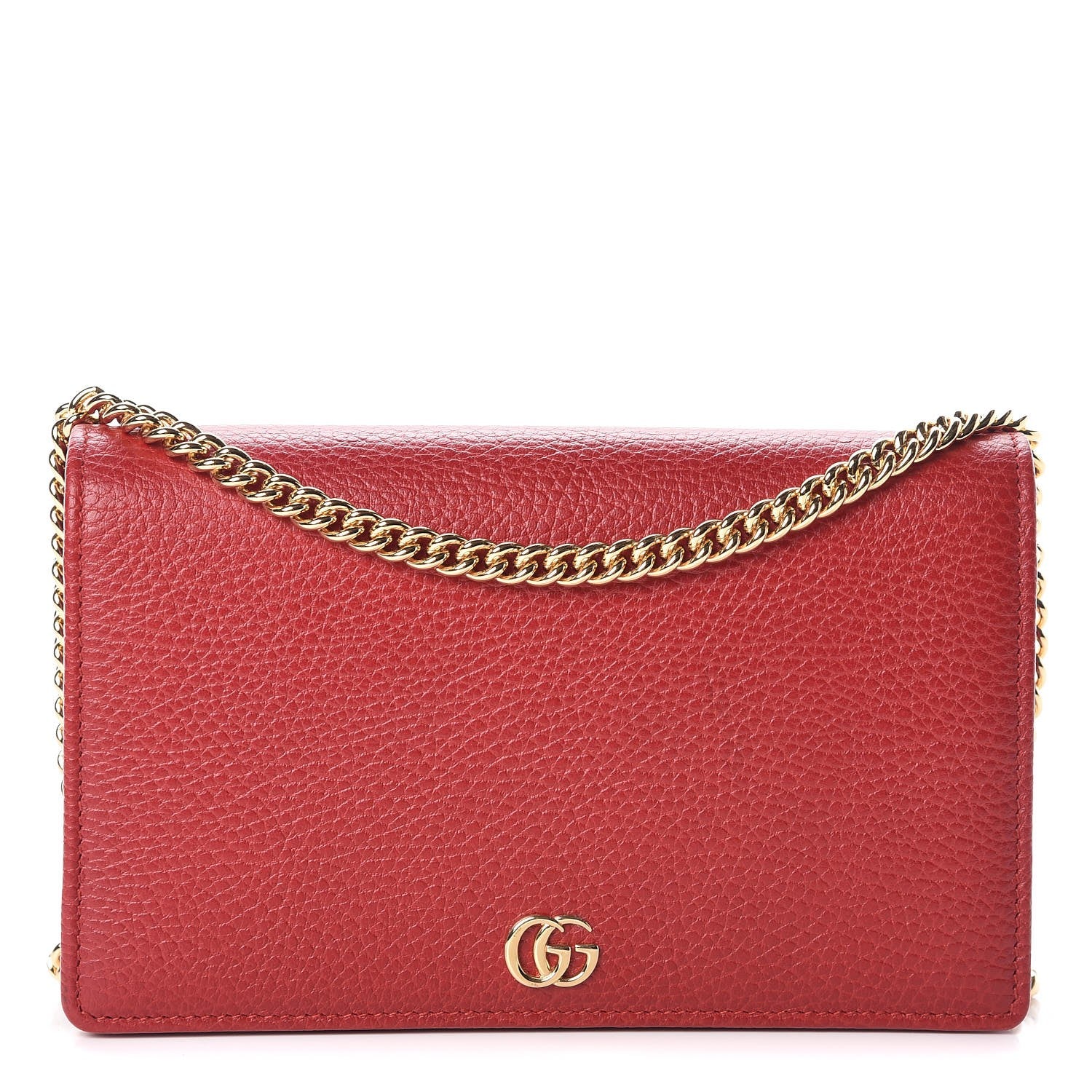 Gucci Dollar Calfskin Mini GG Marmont Chain Wallet Hibiscus Red 1 of 6