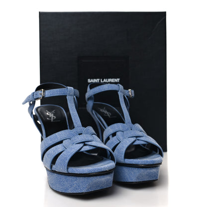 Saint Laurent SAINT LAURENT Denim Tribute 75 Platform Sandals 37.5 Blue 9 of 9