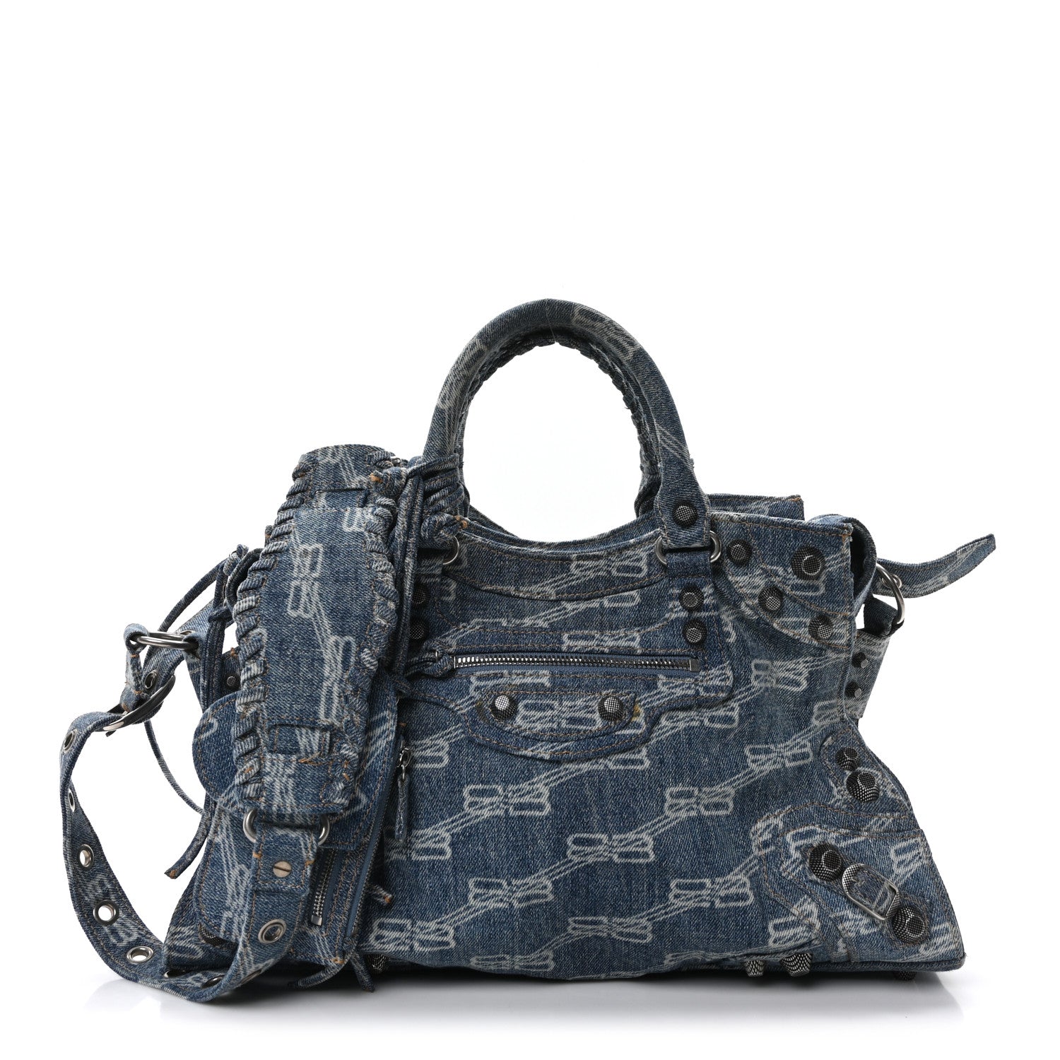 Balenciaga Denim BB Monogram Neo Cagole City Handbag Blue 1 of 11