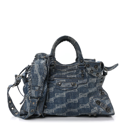 Balenciaga Denim BB Monogram Neo Cagole City Handbag Blue 1 of 11