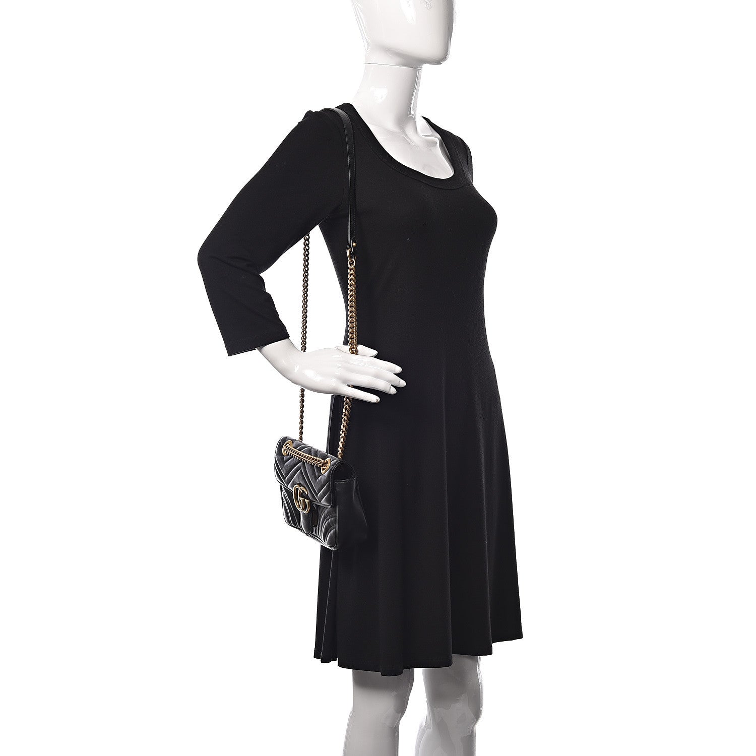 Gucci Calfskin Matelasse Mini GG Marmont Shoulder Bag Black 2 of 11