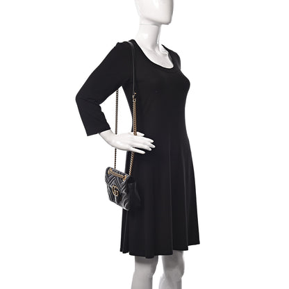 Gucci Calfskin Matelasse Mini GG Marmont Shoulder Bag Black 2 of 11