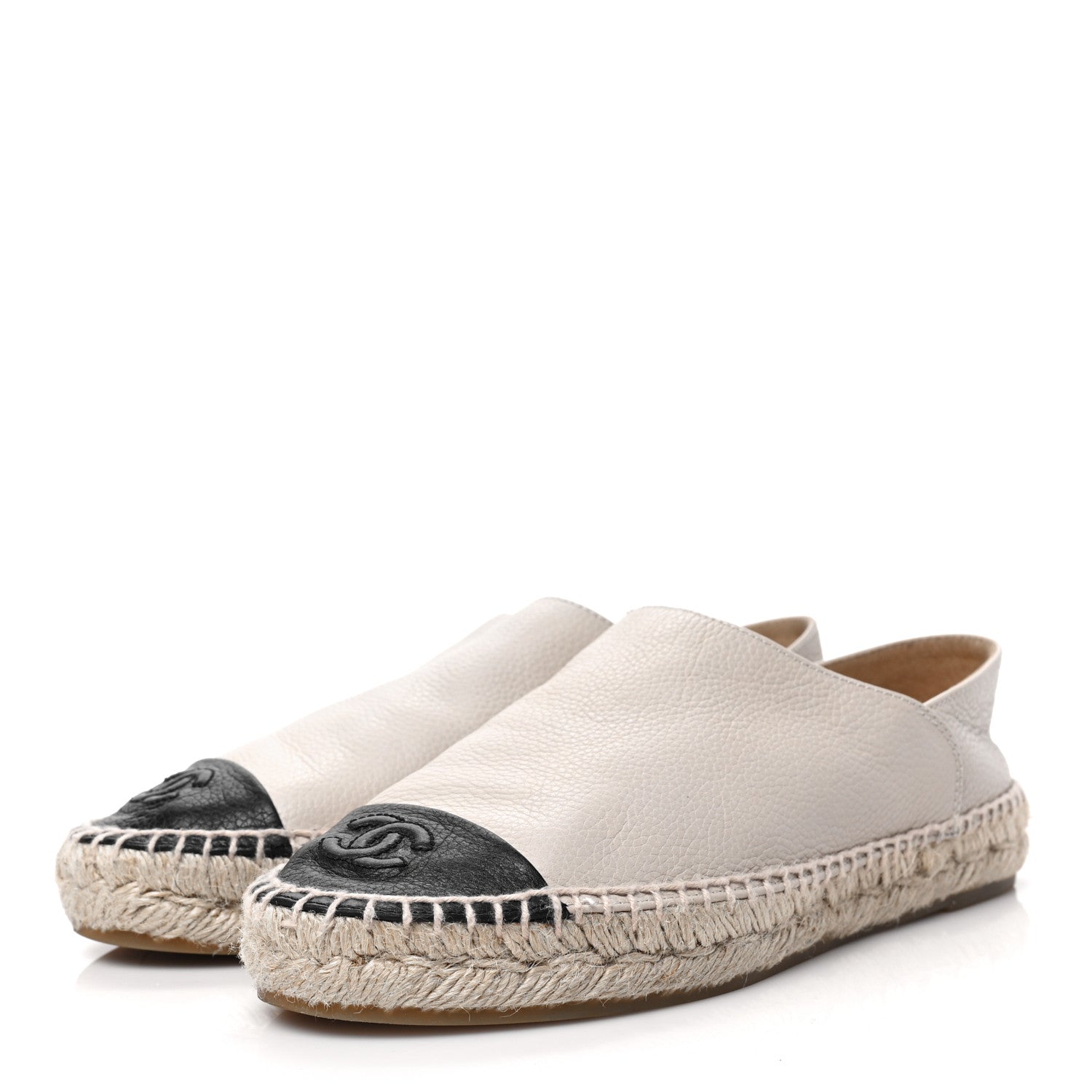 Chanel Grained Calfskin CC Espadrilles 37 Beige Black 3 of 7