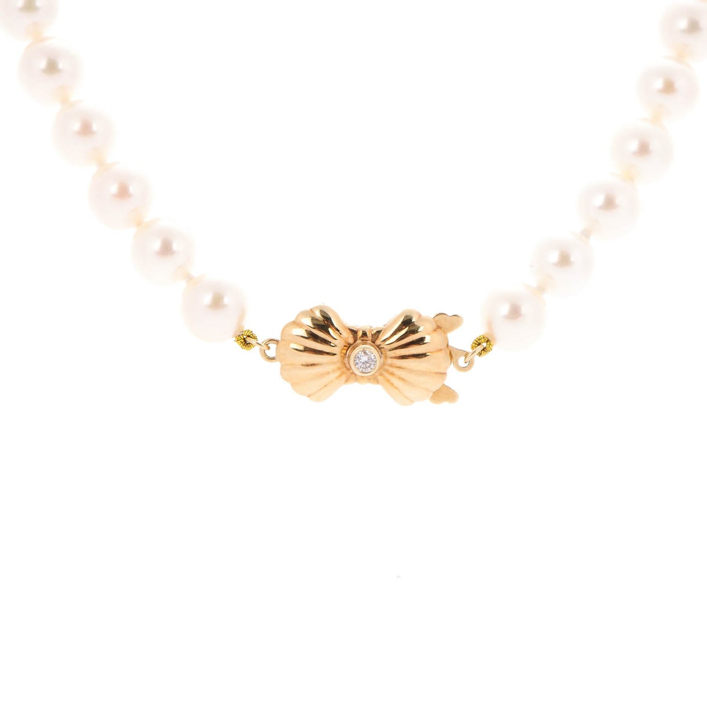 14K Yellow Gold Pearl Diamond 7mm Blue Lagoon Strand Necklace 18