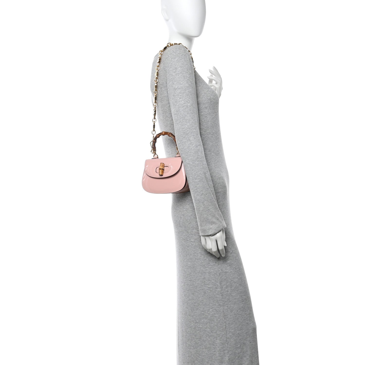 Gucci Patent Crystal Mini Bamboo 1947 Top Handle Chain Bag Powder Pink 2 of 13