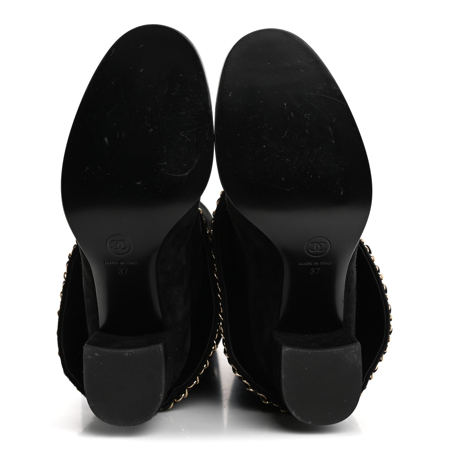 Chanel Suede Calfskin Lambskin Cap Toe Chain Fold Over High Boots