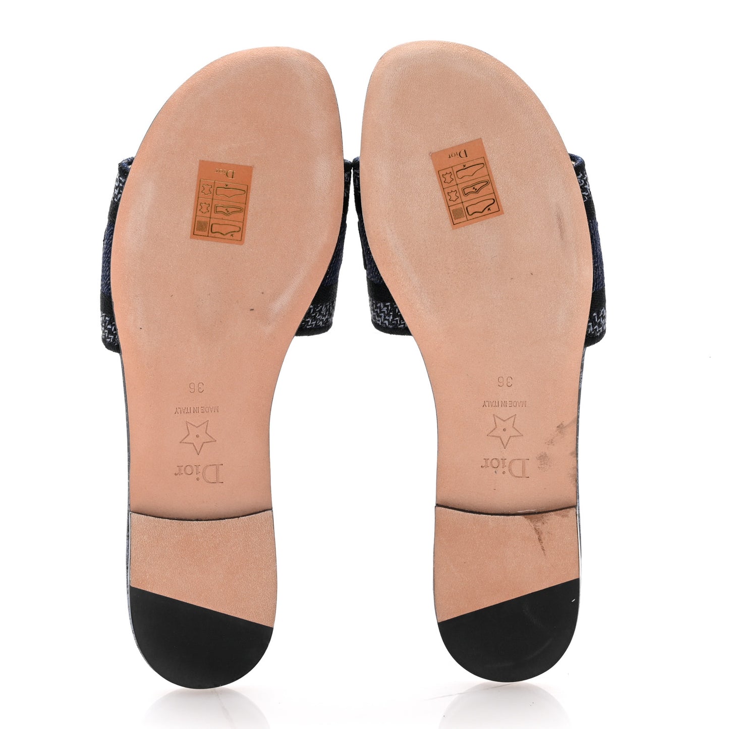 Canvas Dior Embroidered Dway Flat Slide Sandals 36 Navy Blue