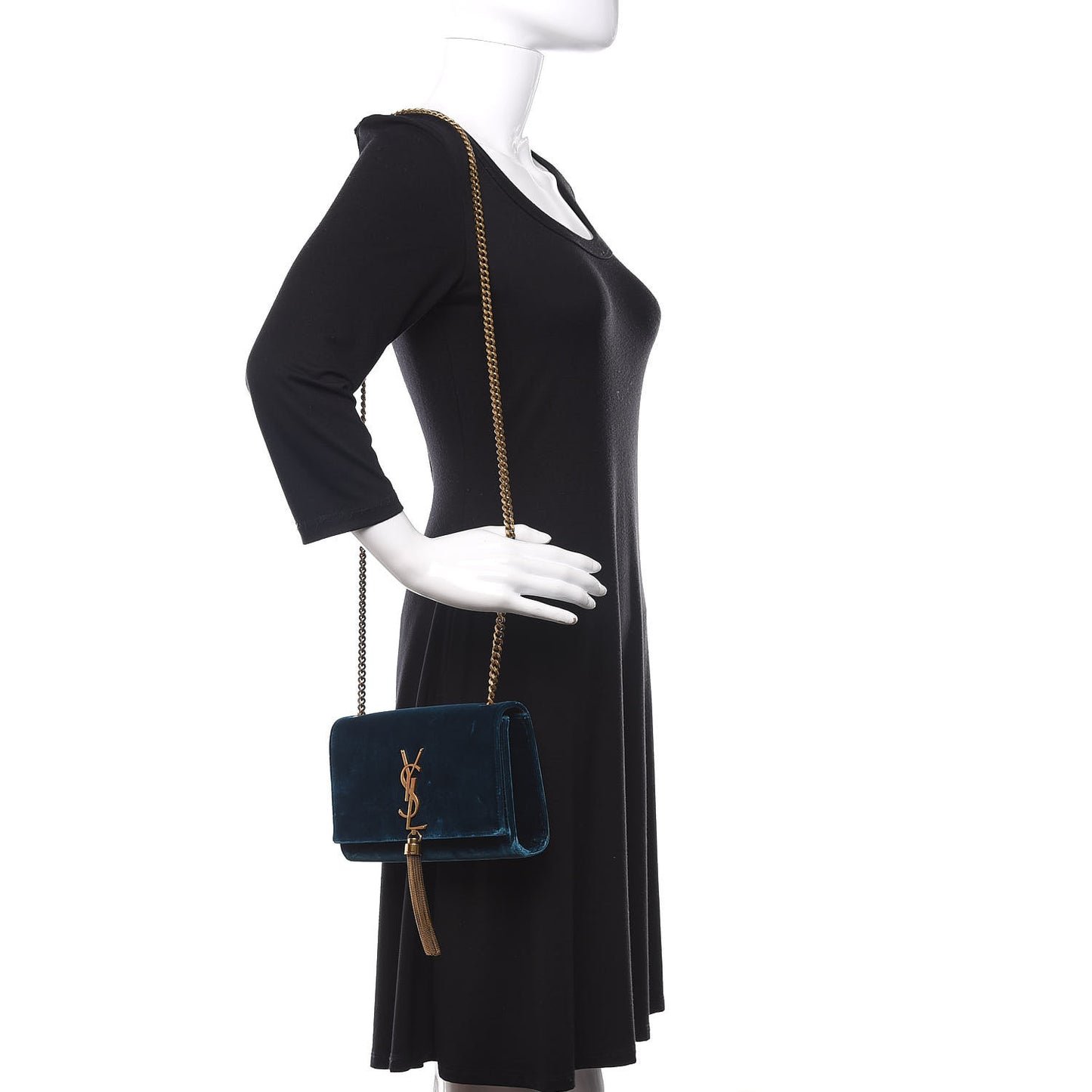 Velvet Medium Monogram Kate Tassel Shoulder Bag Blue