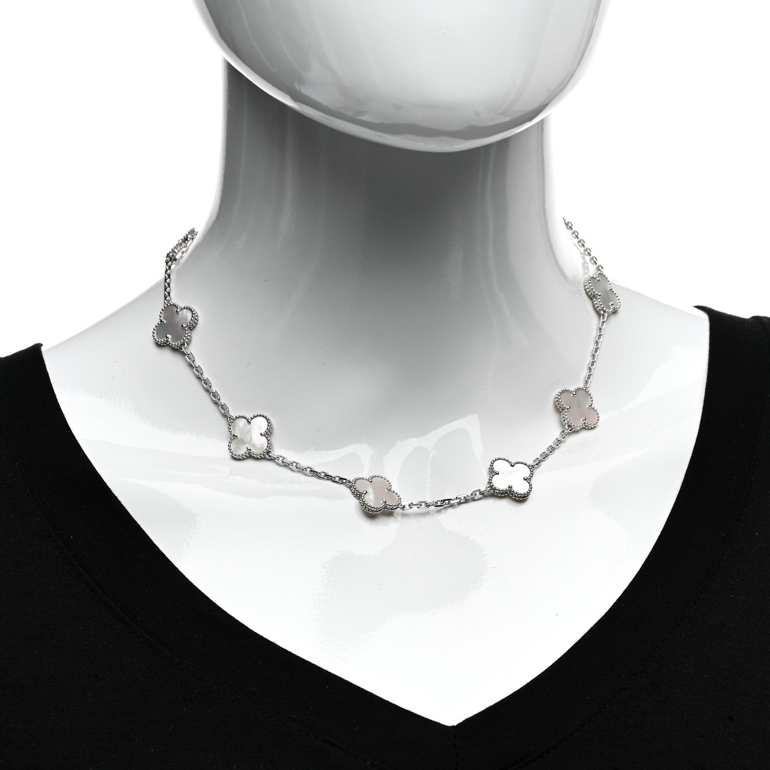 Van Cleef & Arpels 18K White Gold Mother of Pearl 10 Motifs Vintage Alhambra Necklace 2 of 5