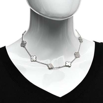 Van Cleef & Arpels 18K White Gold Mother of Pearl 10 Motifs Vintage Alhambra Necklace 2 of 5