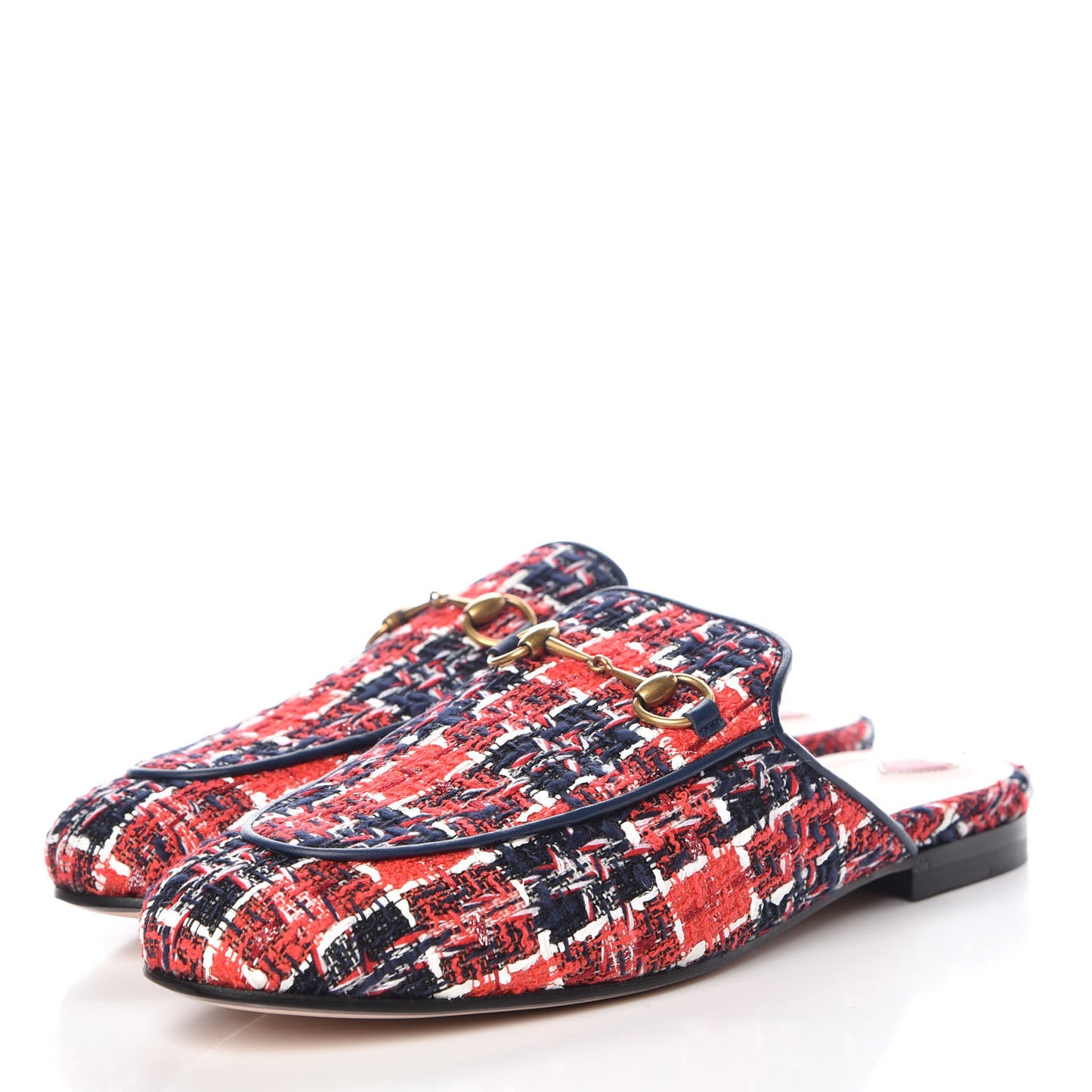 Tweed Check Womens Princetown Slippers 39.5 Hibiscus Red Royal Blue