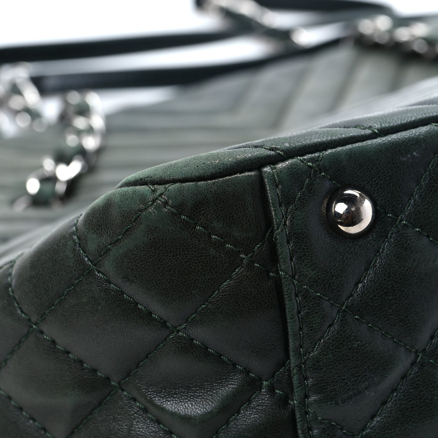 Iridescent Calfskin Chevron Quilted Surpique Tote Black