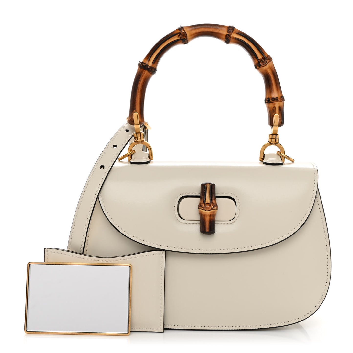 Boarded Dyana Lux Calfskin Web Small Bamboo 1947 Top Handle Bag Mystic White