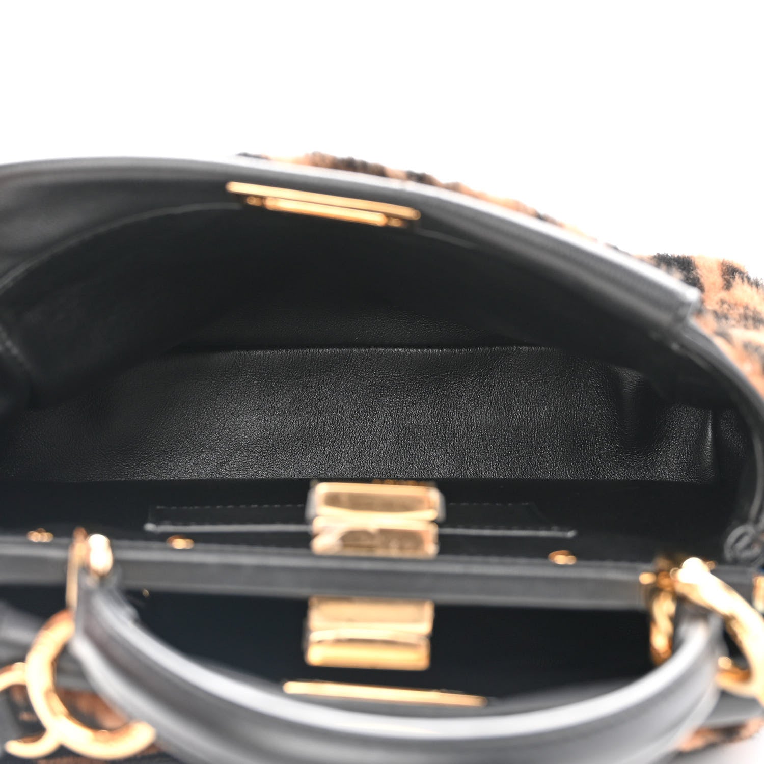 Fendi Shearling Nappa Macro FF 1974 Mini Peekaboo Iconic Satchel Tobacco Black 5 of 15