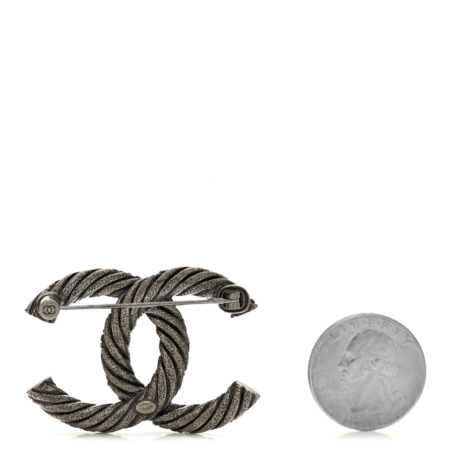 Chanel Ruthenium Twisted CC Brooch Silver 2 of 3
