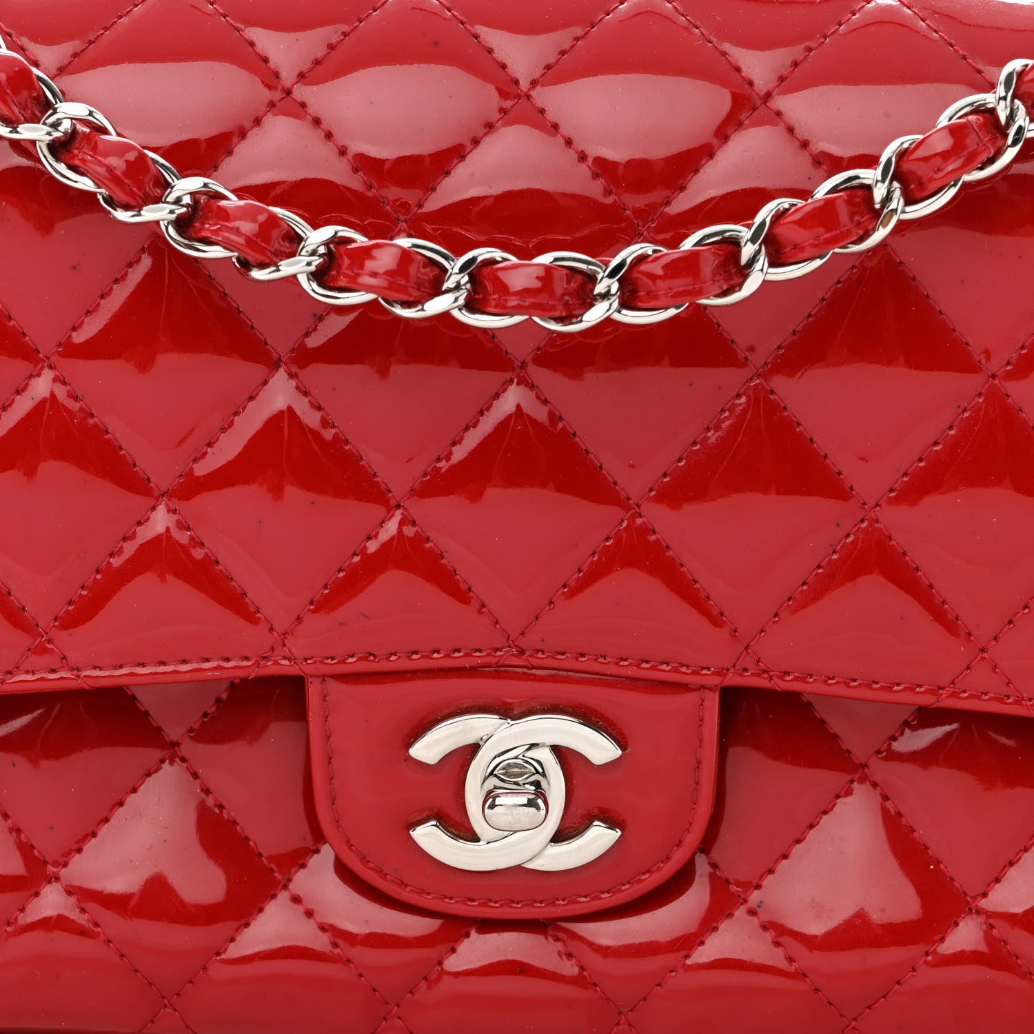 Chanel Patent Calfskin Quilted Medium Double Flap Red 9 of 20
