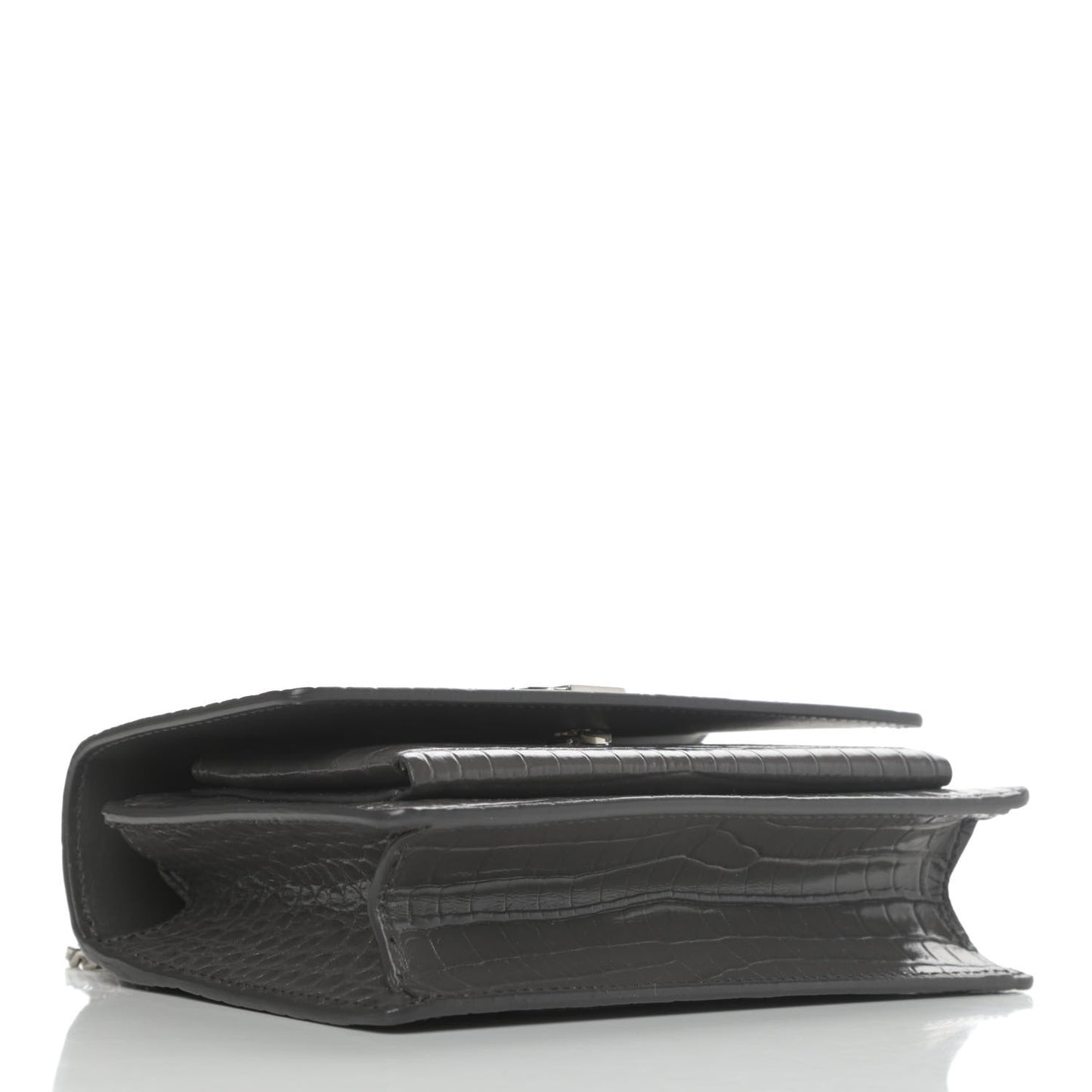 Calfskin Crocodile Embossed Monogram Sunset Chain Wallet Graphite