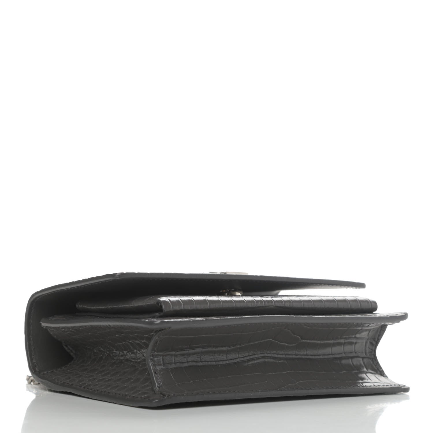 Saint Laurent Calfskin Crocodile Embossed Monogram Sunset Chain Wallet Graphite 3 of 4