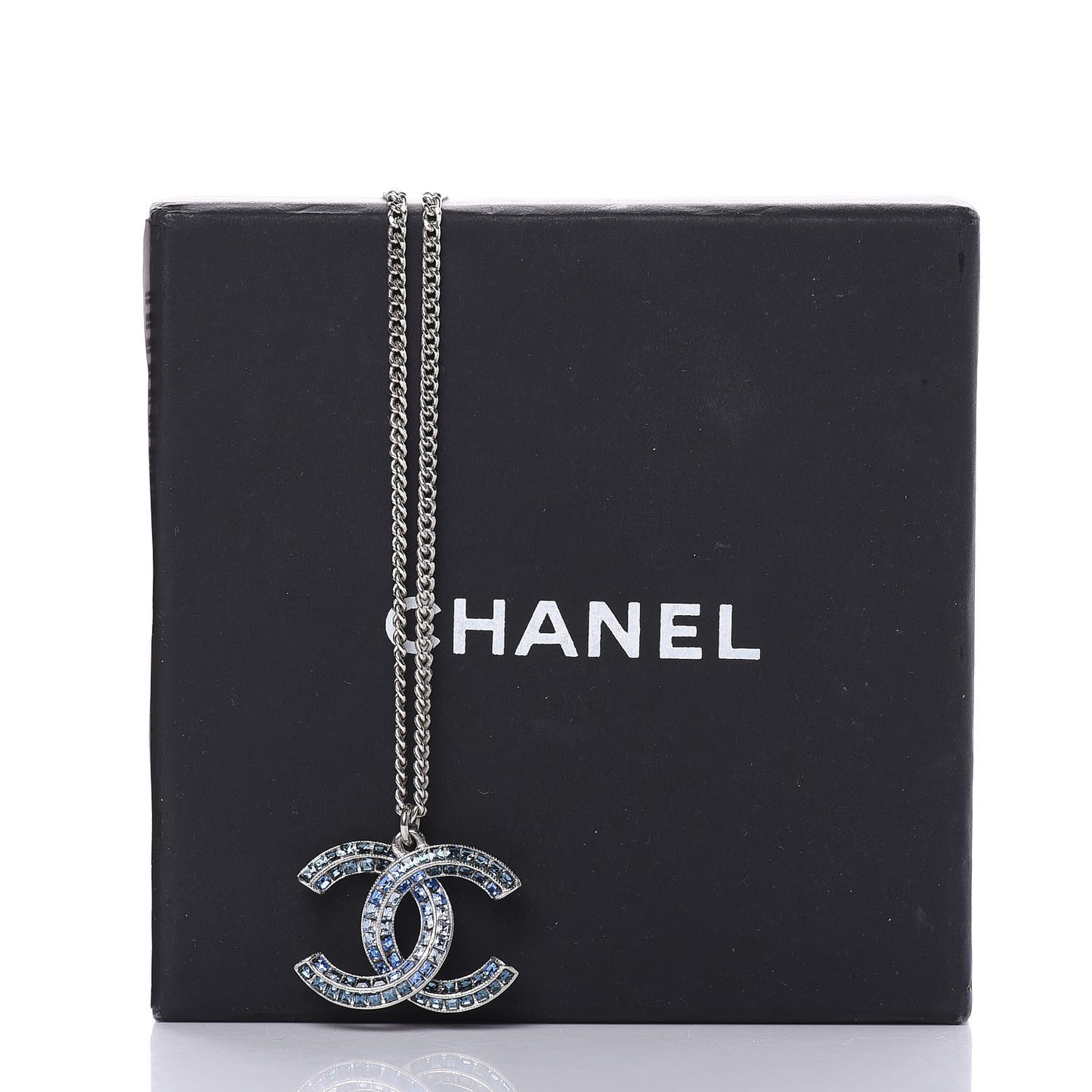 Crystal Baguette CC Necklace Blue