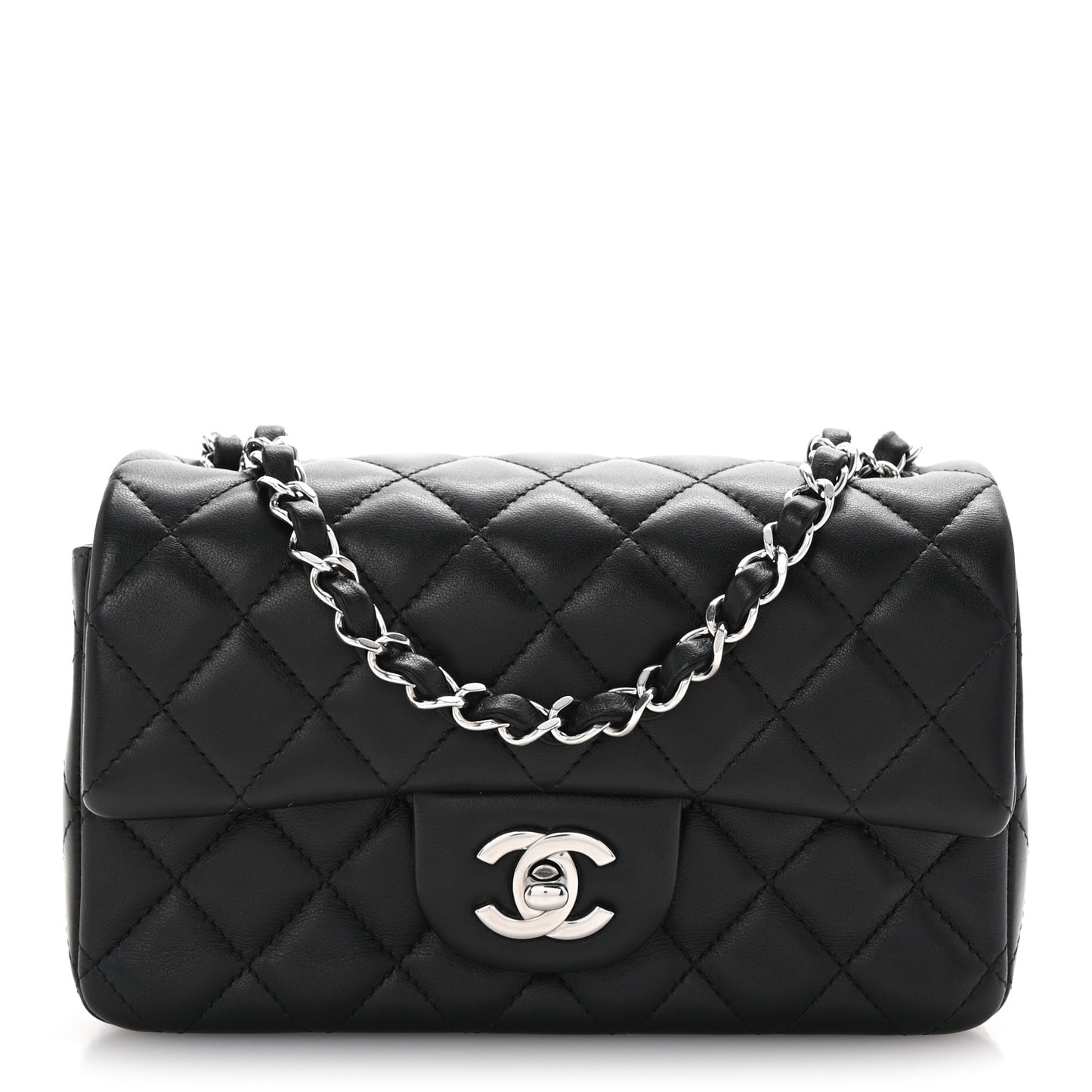 Lambskin Quilted Mini Rectangular Flap Black