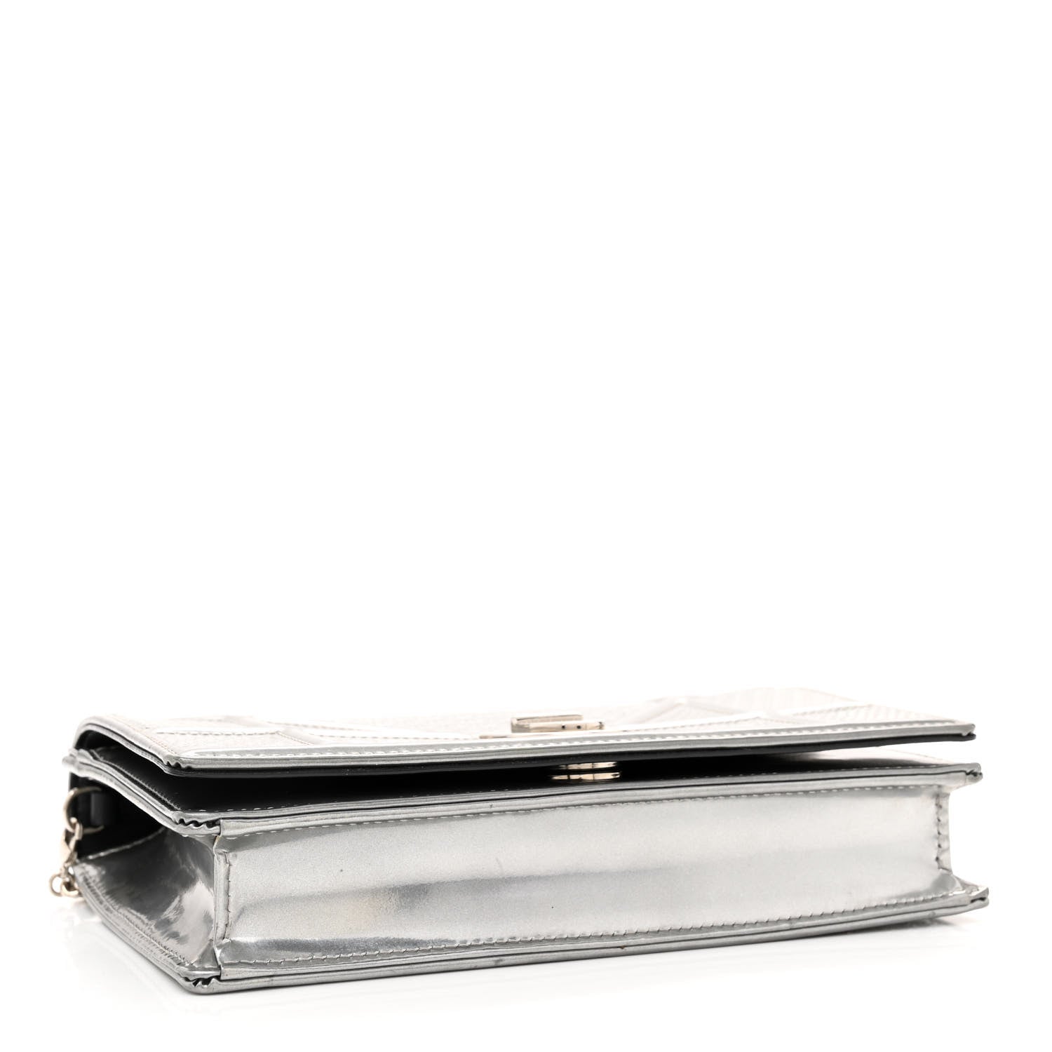 Christian Dior Metallic Patent Micro-Cannage Diorama Wallet on Chain Pouch Silver 4 of 14