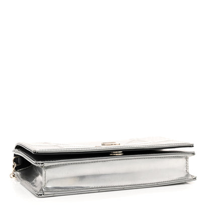 Christian Dior Metallic Patent Micro-Cannage Diorama Wallet on Chain Pouch Silver 4 of 14