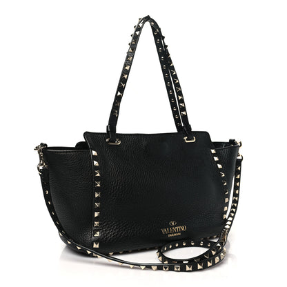 Valentino Garavani Pebbled Calfskin Small Rockstud Tote Black 3 of 9